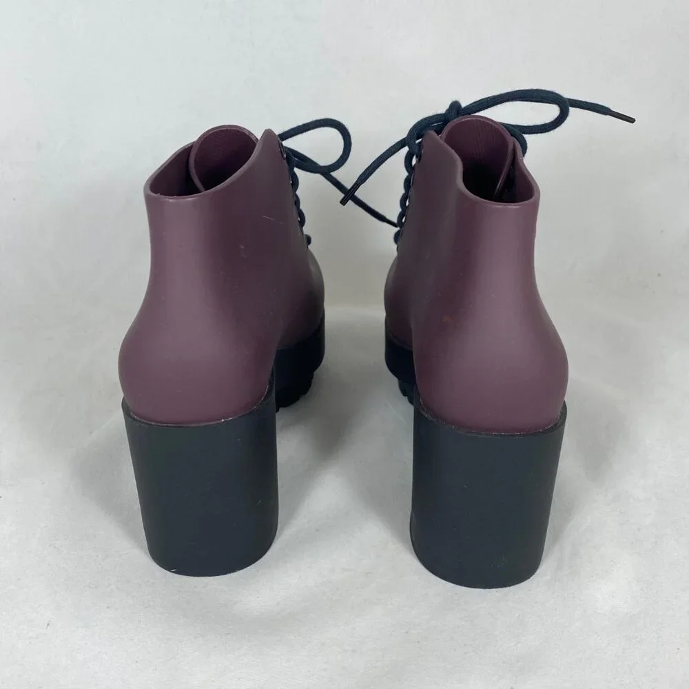 Melissa Stellar Lace Up Combat Chunky Platform Boot Bootie Burgundy